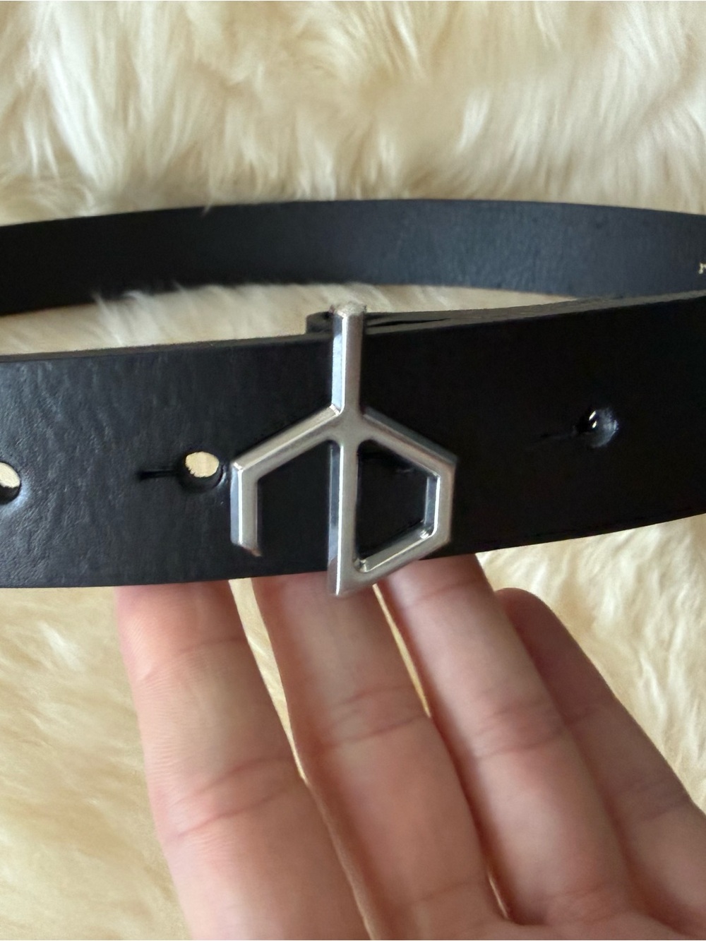 rag & bone Black Leather Belt with Silver Geometric Logo Buckle